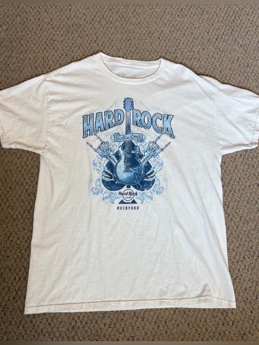 Hard Rock Cafe White T-Shirt with Blue Guitar Graphic - Picture 3 of 4